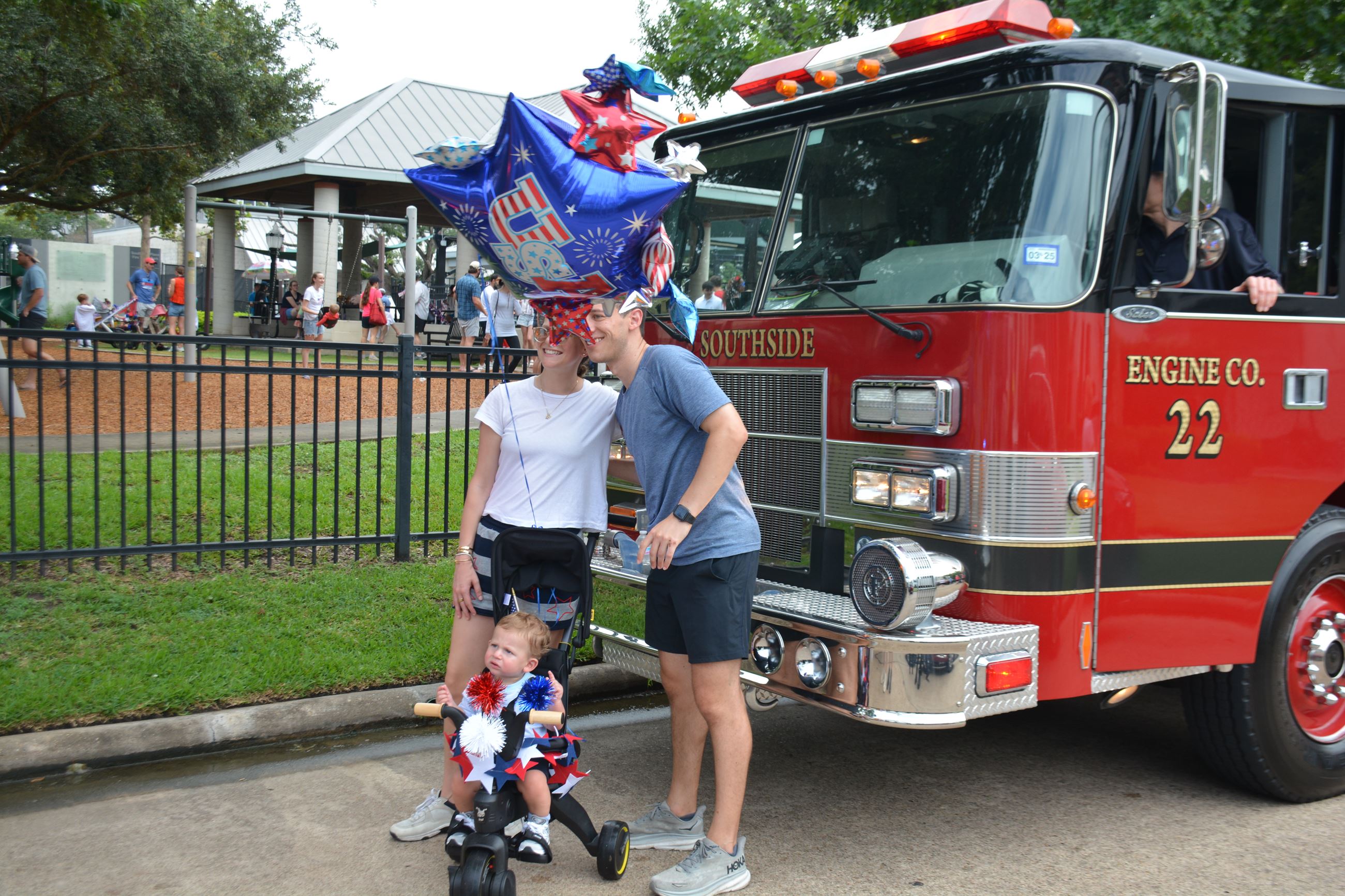4th of July Balloons Front of Fire Engine