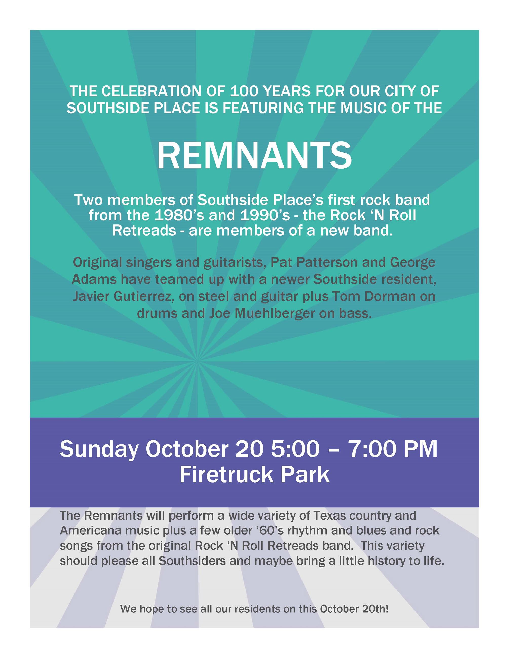 Flyer for 100 YEAR Celebration of founding of City of Southside Place